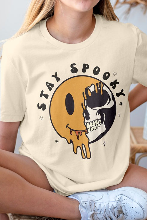 Stay Spooky, Smiley Skull Halloween Graphic Tee