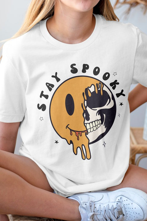 Stay Spooky, Smiley Skull Halloween Graphic Tee