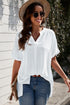 Notched Side Slit Cuffed Blouse
