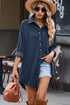 Button Front Curved Hem Raglan Sleeve Shirt Dress
