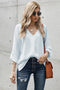 V-Neck Roll-Tab Sleeve Blouse