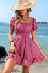 Polka Dot Square Neck Smocked Waist Dress Mini Ruffle