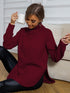 Waffle-Knit Turtle Neck Long Sleeve Sweater Pullover