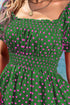 Polka Dot Square Neck Smocked Waist Dress Mini Ruffle