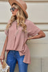 Notched Side Slit Cuffed Blouse