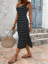 Striped Side Slit Sleeveless Midi Dress
