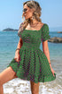 Polka Dot Square Neck Smocked Waist Dress Mini Ruffle