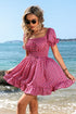 Polka Dot Square Neck Smocked Waist Dress Mini Ruffle