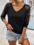 V-Neck Spliced Lace Raglan Sleeve Top