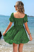 Polka Dot Square Neck Smocked Waist Dress Mini Ruffle