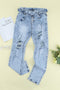 Acid Wash Belted Button Fly Distressed Jeans