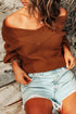 Rib-Knit Drop Shoulder V-Neck Sweater